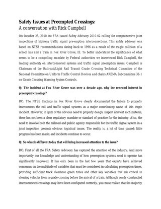 Safety Issues at Preempted Crossings: A conversation with Rick Campbell