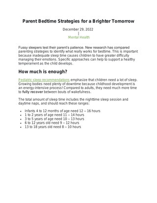Parent Bedtime Strategies for a Brighter Tomorrow