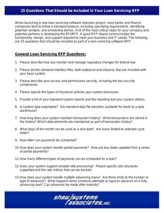 25 Questions That Should be Included in Your Loan Servicing RFP