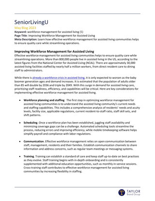 Improving Workforce Management for Assisted Living