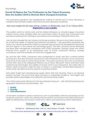 Covid-19 Opens the Tax Profession to the Talent Economy How the Sudden Shift to Remote Work Changed