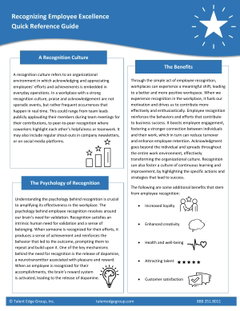 Quick Reference Guide to Recognizing Employee Excellence 