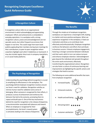 Quick Reference Guide to Recognizing Employee Excellence 