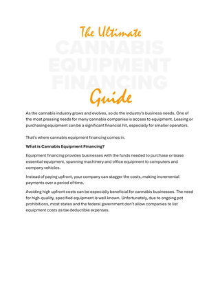 The Ultimate Cannabis Equipment Financing Guide