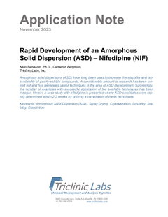 Rapid Development of an Amorphous Solid Dispersion (ASD) – Nifedipine (NIF) 