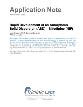Rapid Development of an Amorphous Solid Dispersion (ASD) – Nifedipine (NIF) 