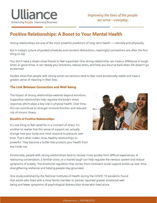 Positive Relationships: A Boost to Your Mental Health 