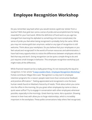 Employee Recognition Workshop 