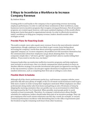 5 Ways to Incentivize a Workforce to Increase Company Revenue