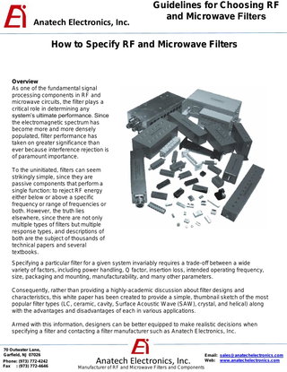 How to Specify RF and Microwave Filters