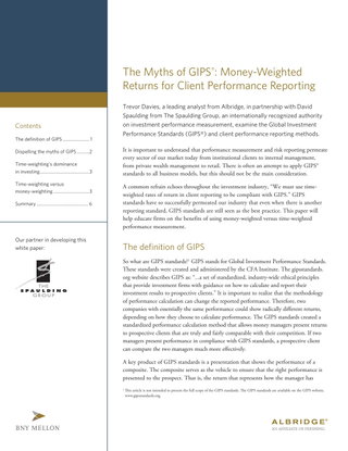 The Myths of GIPS®: Money-Weighted Returns for Client Performance Reporting