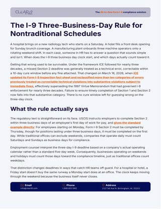 The I-9 Three-Business-Day Rule for Nontraditional Schedules
