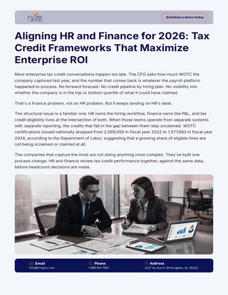 Aligning HR and Finance for 2026: Tax Credit Frameworks That Maximize Enterprise ROI