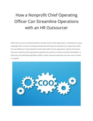 How a Nonprofit Chief Operating  Officer Can Streamline Operations  with an HR Outsourcer