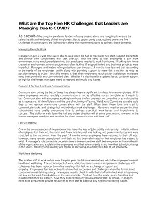 What are the Top Five HR Challenges that Leaders are Managing Due to COVID?