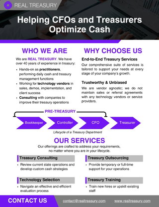 Real Treasury Summary- Helping CFOs and Treasurers Optimize Cash