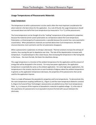 Usage Temperatures of Piezoceramic Materials
