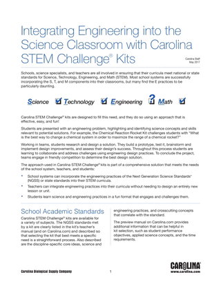Integrating Engineering into the Science Classroom with Carolina STEM Challenge Kits