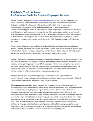 Establish. Track. Report.  Performance Goal Setting for Remote Employee Success