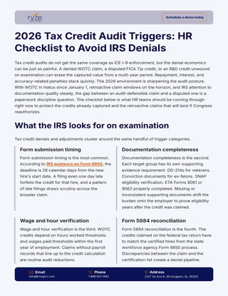 2026 Tax Credit Audit Triggers: HR Checklist to Avoid IRS Denials