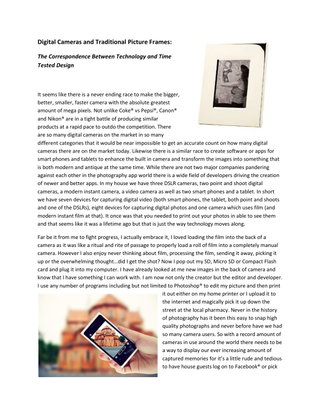 Digital Cameras and Picture Frames:The Correspondence Between Technology and Time Tested Design