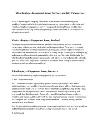 5 Best Employee Engagement Survey Providers and Why its Important