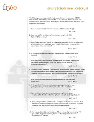 ERISA SECTION 404(c) CHECKLIST