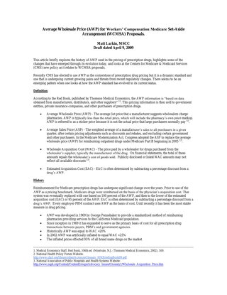 Average Wholesale Price (AWP) for Workers' Compensation Medicare Set-Aside  (WCMSA) Proposals