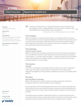 Bayshore HealthCare Success Story on Yardi EHR