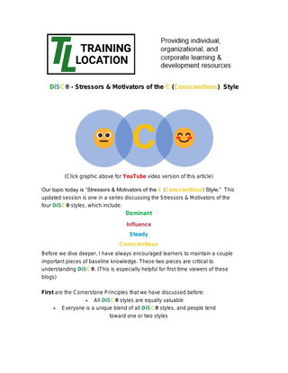 DiSC® - Stressors & Motivators of the C (Conscientious) Style