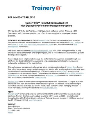 Trainery One™ Rolls Out ReviewCloud 4.0 with Expanded Performance Management Options