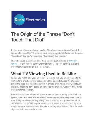 The Origin of the Phrase “Don’t Touch That Dial”