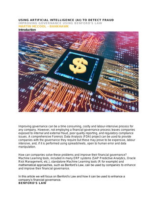 USING ARTIFICIAL INTELLIGENCE (AI) TO DETECT FRAUD IMPROVING GOVERNANCE USING BENFORD'S LAW