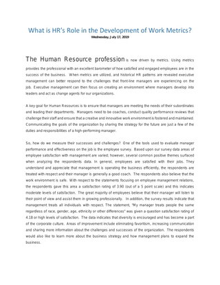 What is HR’s Role in the Development of Work Metrics?