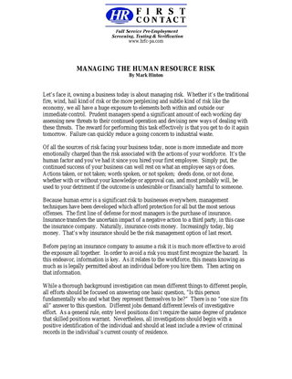 Managing the Human Resource Risk