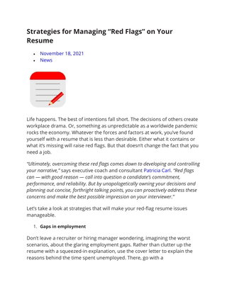 Strategies for Managing “Red Flags” on Your Resume
