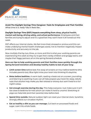 Tips for Employees and their Families to avoid the Day Light Savings Time Hangover