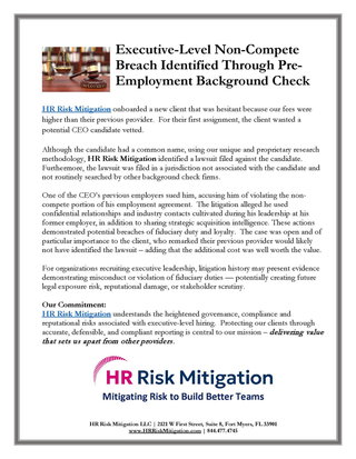 Executive Non-Compete Breach Identified Through Pre-Employment Background Check
