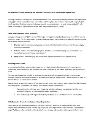 HR's Role in Creating a Diverse and Inclusive Culture - Part 1 - Inclusive Hiring
