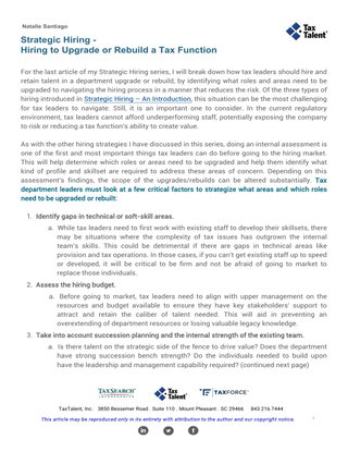 Strategic Hiring - Hiring to Upgrade or Rebuild a Tax Function