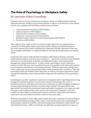 The Role of Psychology in Workplace Safety