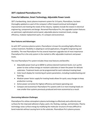 3DT’s Updated PlasmaDyne Pro- Powerful Adhesion, Smart Technology, Adjustable Power Levels