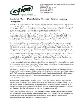 Experiential - Outdoor Team Building, Leadership Development or Client Appreciation