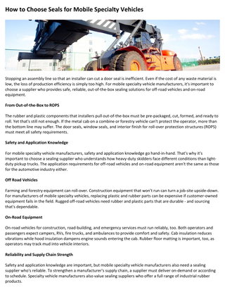 How to Choose Seals for Mobile Specialty Vehicles