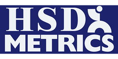 HSD Metrics Logo Dark Blue Background with White Text and Metrics Man Icon with HSD Metrics Written 