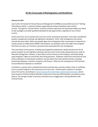 At the Crossroads of Reintegration and Recidivism
