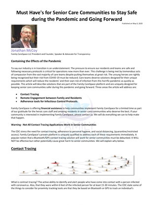Must Have's for Senior Care Communities to Stay Safe during the Pandemic and Going Forward