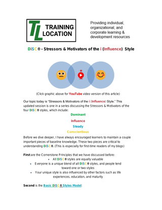 DiSC® - Stressors & Motivators of the i (Influence)  Style
