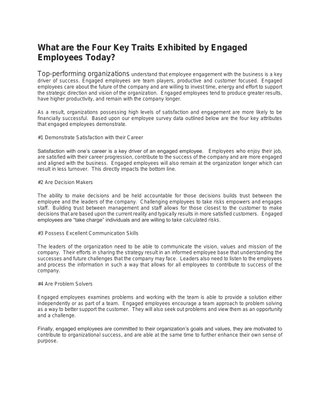 What are the Four Key Traits Exhibited by Engaged Employees Today?