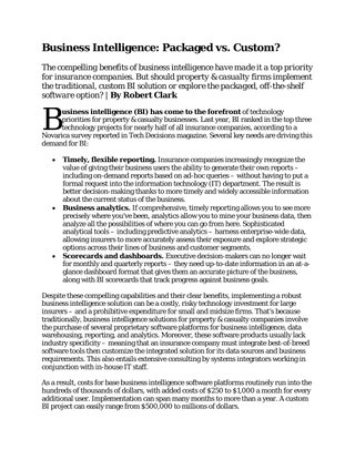 Business Intelligence: Packaged vs. Custom?